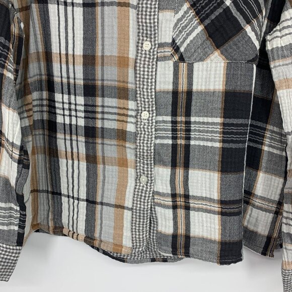 Aerie Top Plaid Button Down Flannel Pajama Shirt Long Sleeve - Picture 4 of 10